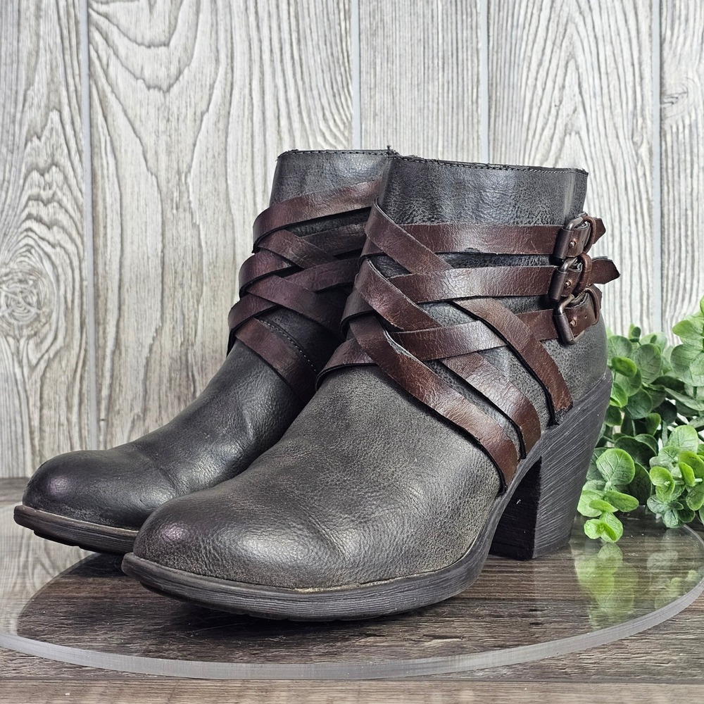 Eurosoft by Sofft‎ Phoebe Brown Leather Buckle Ankle Boots 8M Stacked Heel